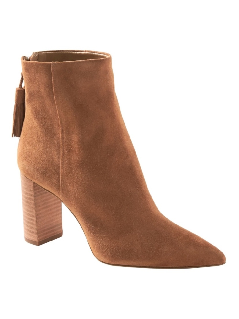 Banana Republic Camel Suede Ankle Boots 8.5 Tassel Block Heel